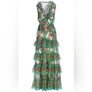 Palma De Scrolls Print Ruffle Tiered Maxi Dress